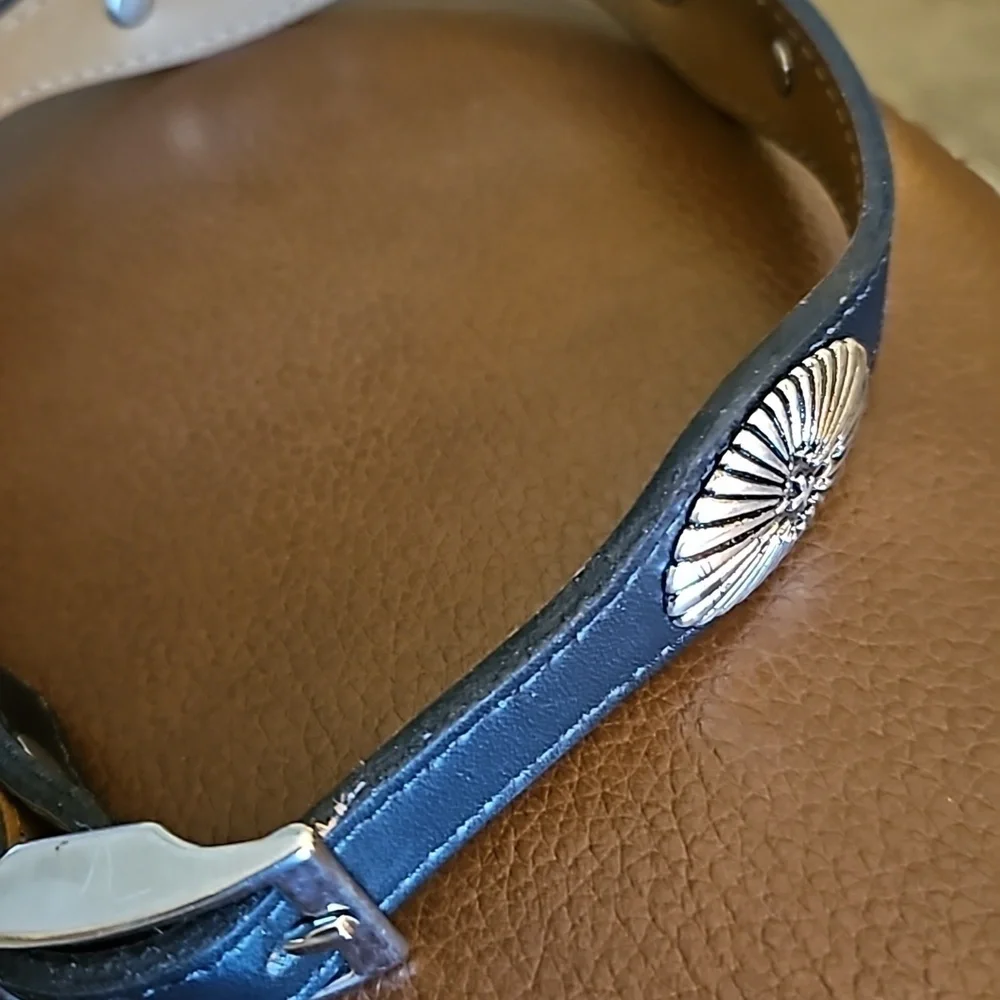 TEXAS LEATHER MFG Black Concho Western Leather Dog Collar NWOT